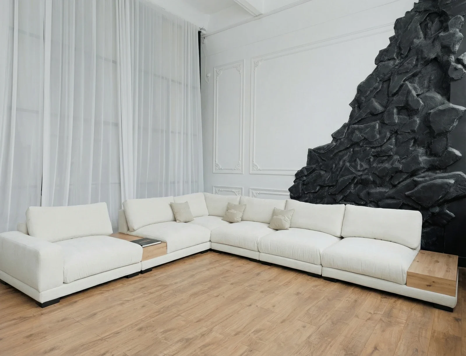 Palermo sectional sofa with oak insert details